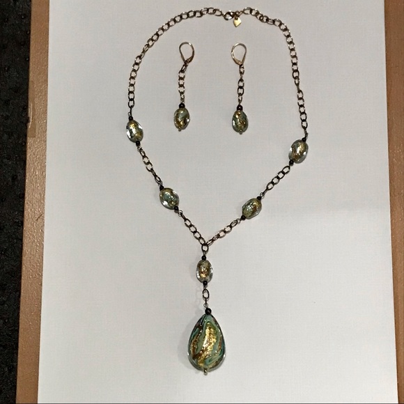 Fine Jewelry Glass Drop Necklace 1/514K Gold-Bonded Sterling Silver + Earrings - Picture 8 of 15